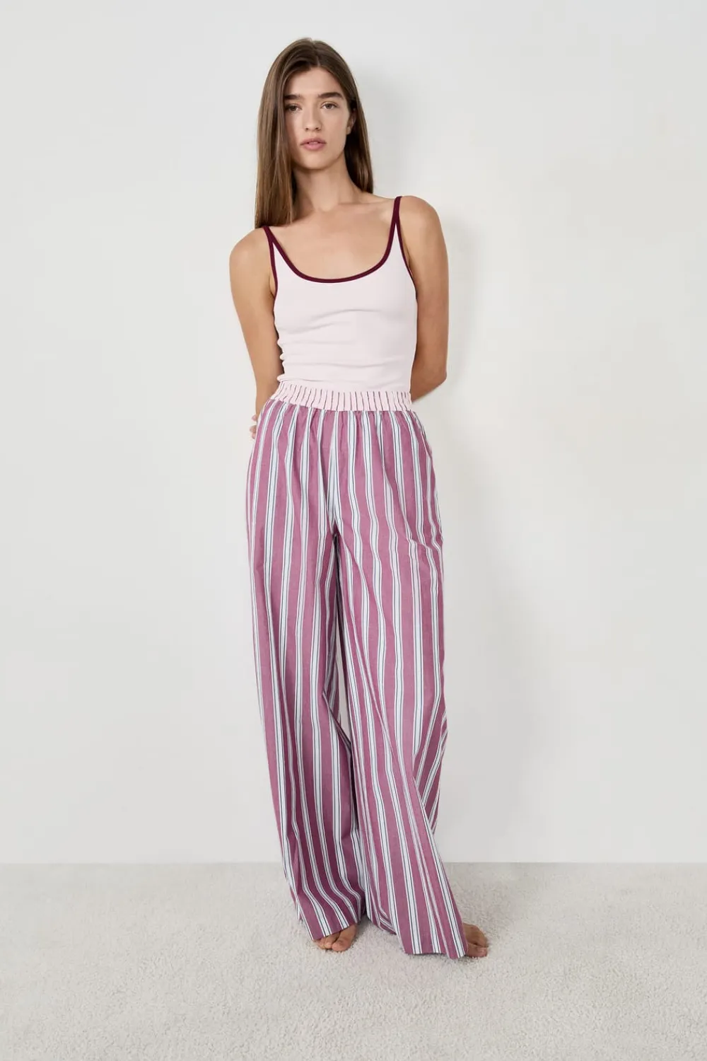 Hot ETAM Pantalón de pijama a rayas BURDEOS GRANATE