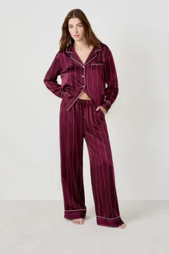 Sale ETAM Pantalón de pijama a rayas de satén BURDEOS GRANATE