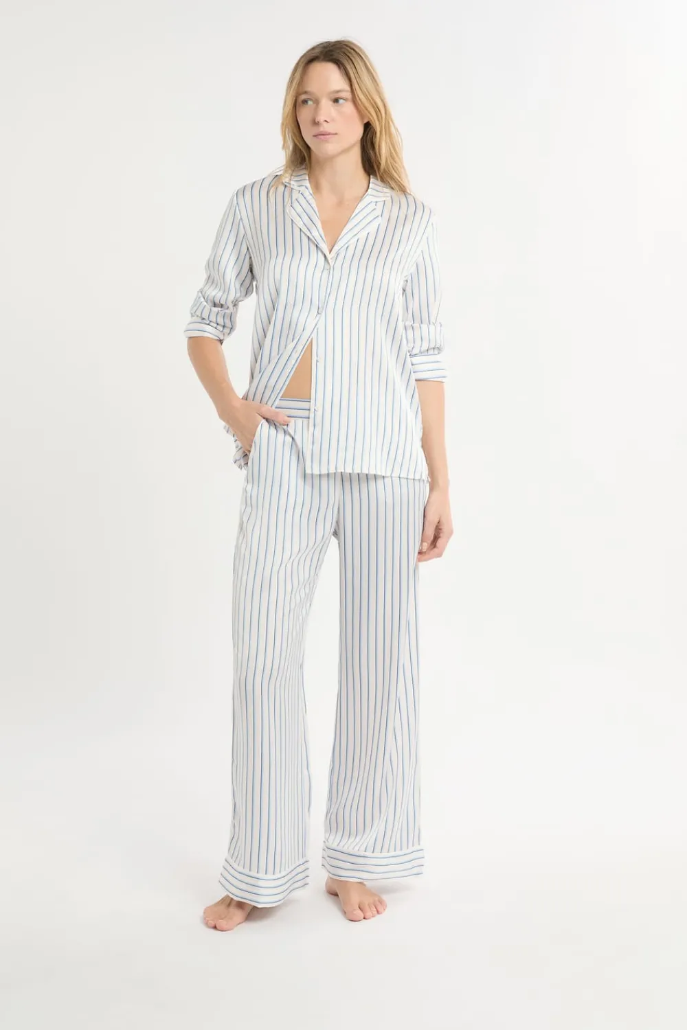 Sale ETAM Pantalón de pijama a rayas de satén IMP FD marino