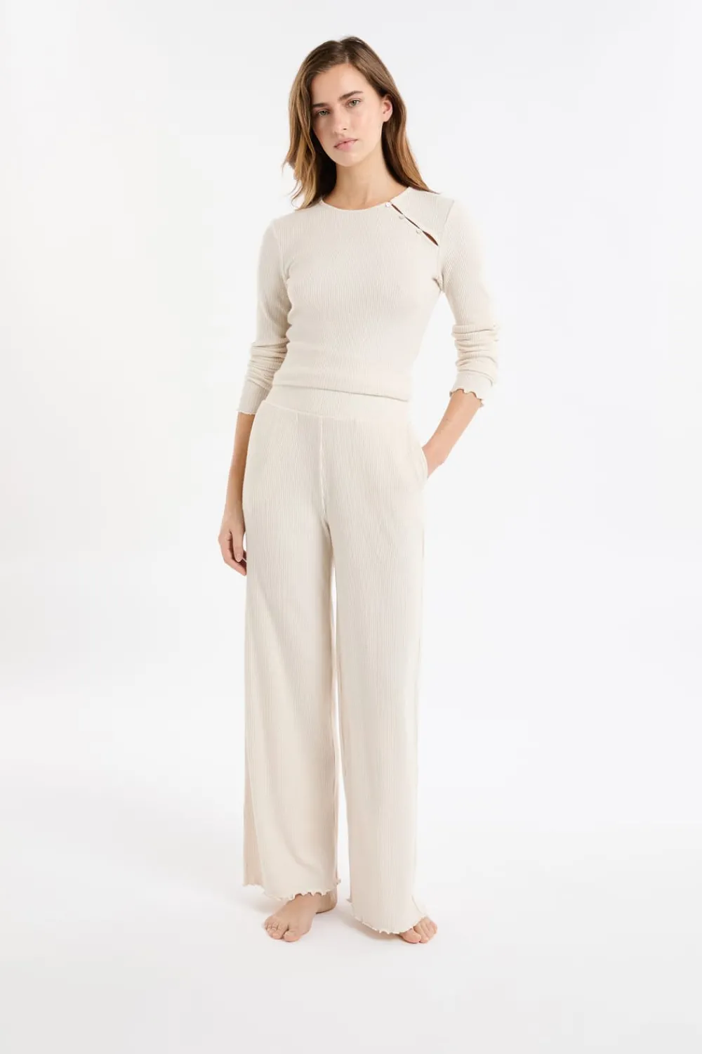 Hot ETAM Pantalón de pijama acanalado BEIGE