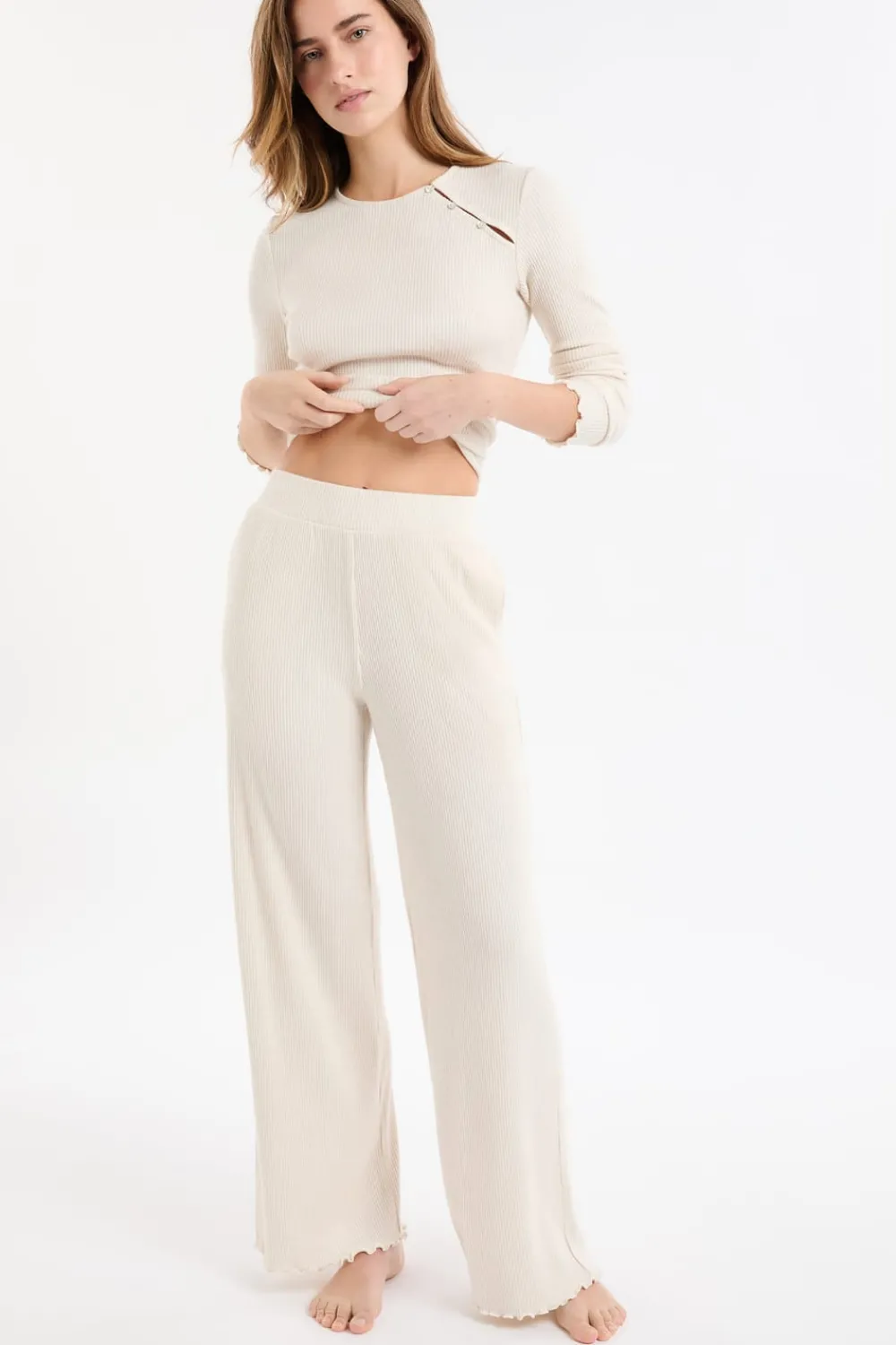 Hot ETAM Pantalón de pijama acanalado BEIGE