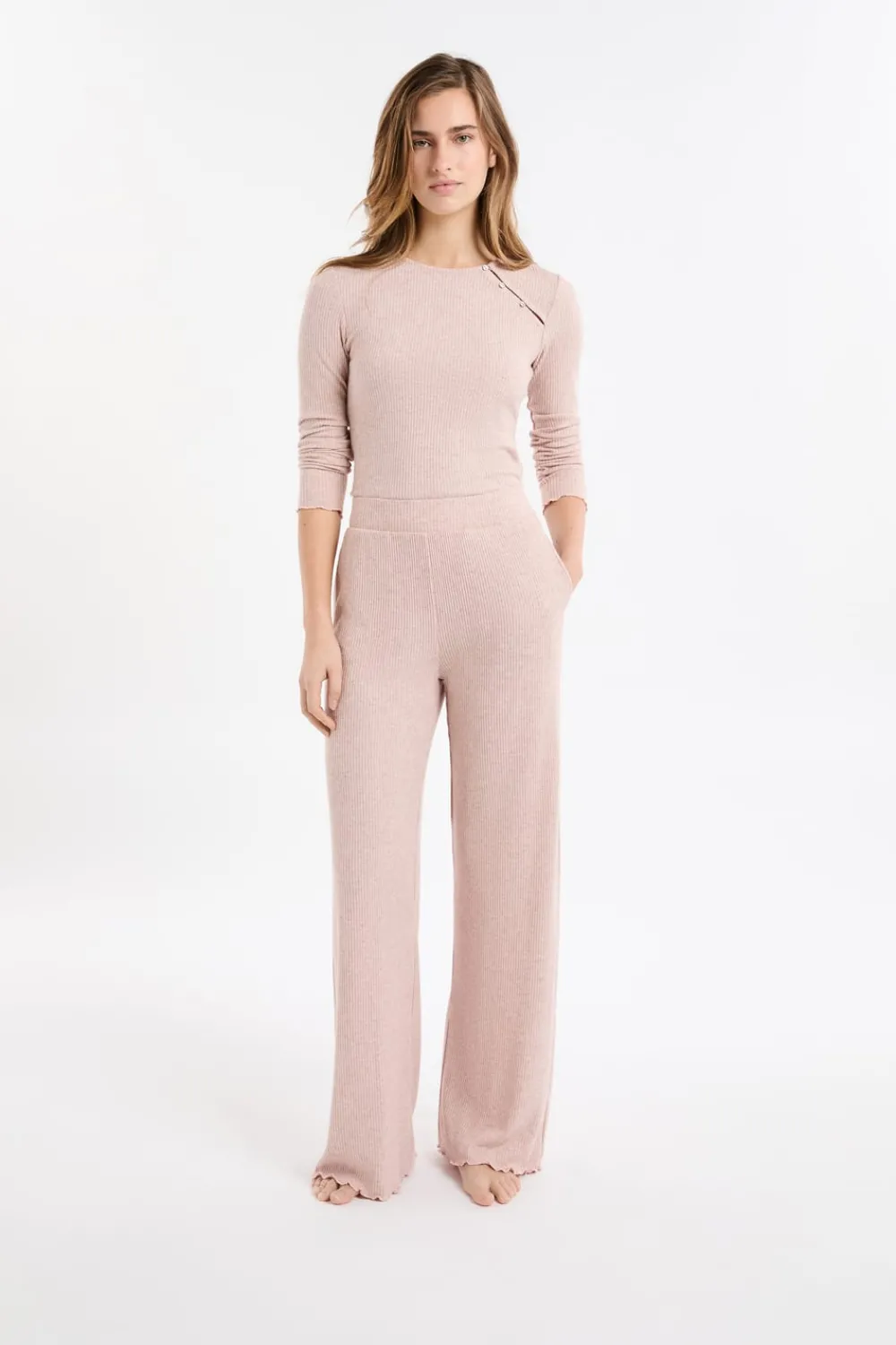Outlet ETAM Pantalón de pijama acanalado ROSA EMPOLVADO