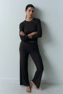 Hot ETAM Pantalón de pijama acanalado CHOCOLATE
