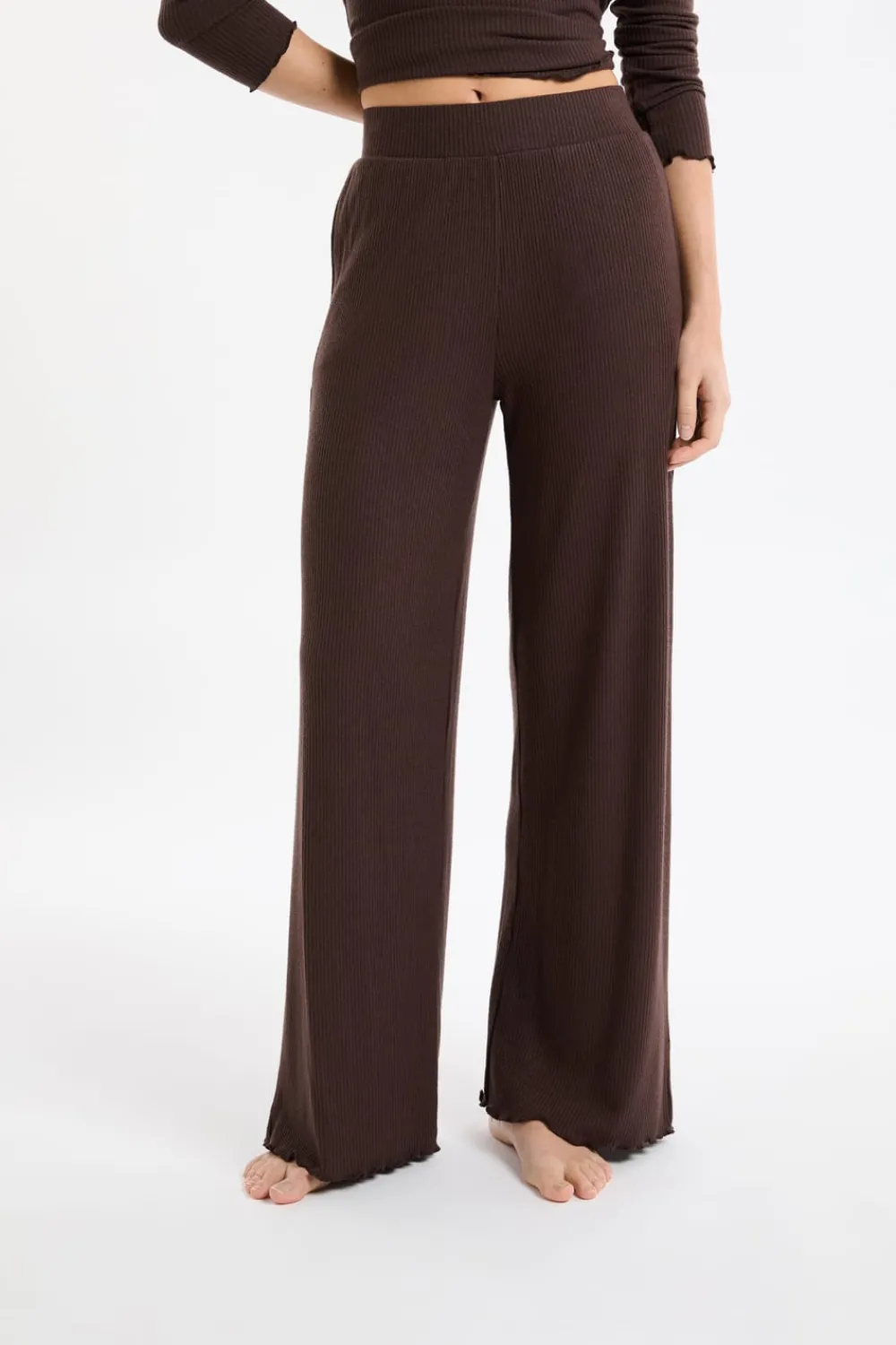 Hot ETAM Pantalón de pijama acanalado CHOCOLATE