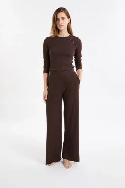 Hot ETAM Pantalón de pijama acanalado CHOCOLATE
