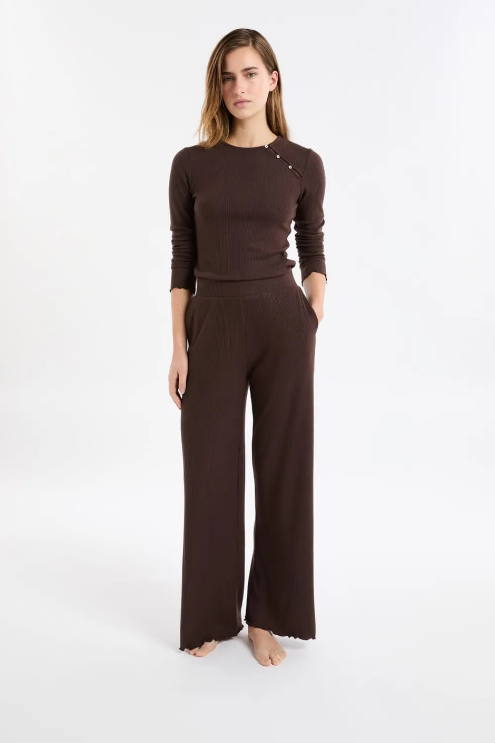 Hot ETAM Pantalón de pijama acanalado CHOCOLATE