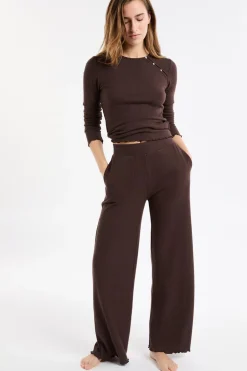 Hot ETAM Pantalón de pijama acanalado CHOCOLATE