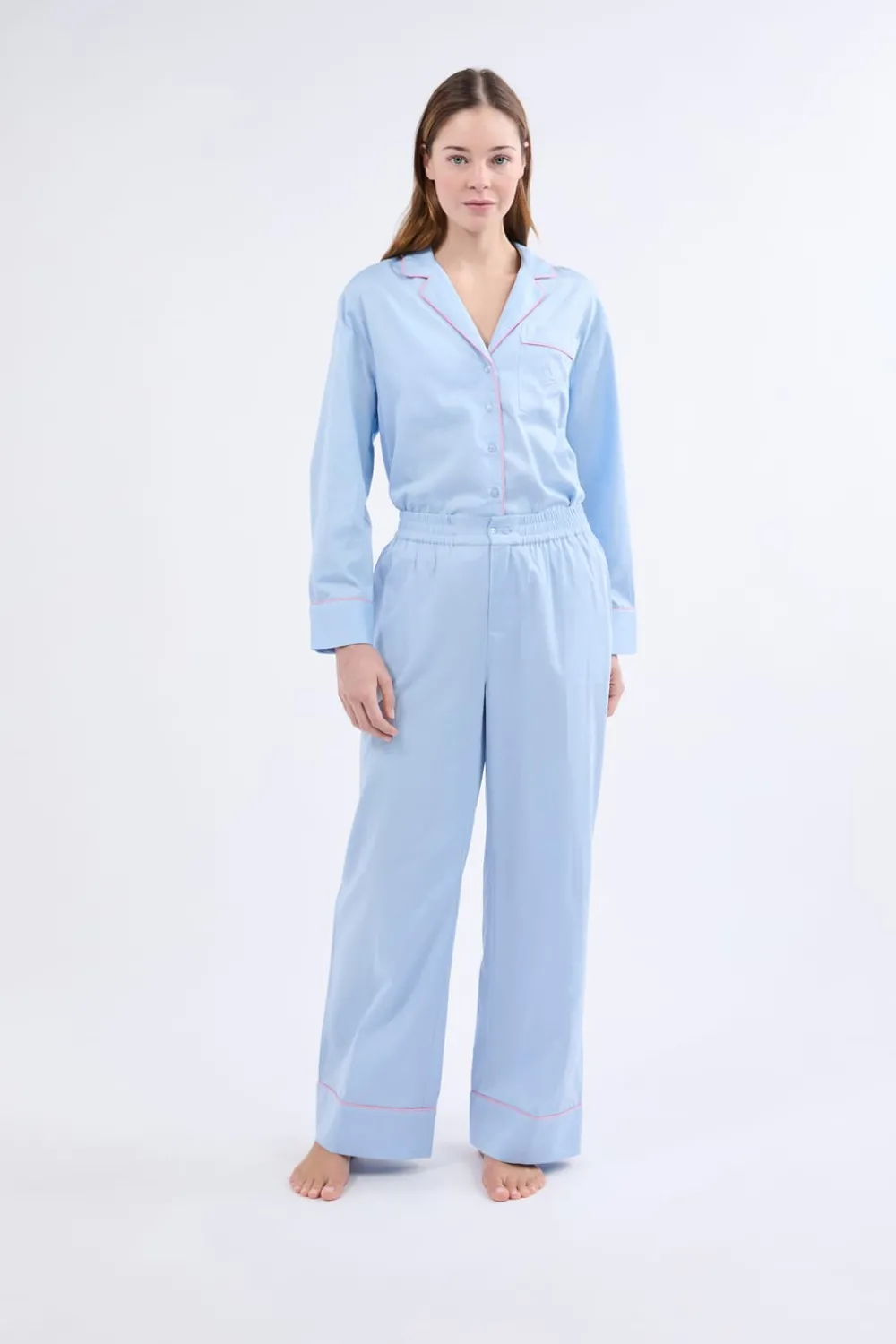 Sale ETAM Pantalón de pijama ancho de algodón AZUL CLARO