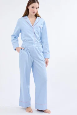 Sale ETAM Pantalón de pijama ancho de algodón AZUL CLARO