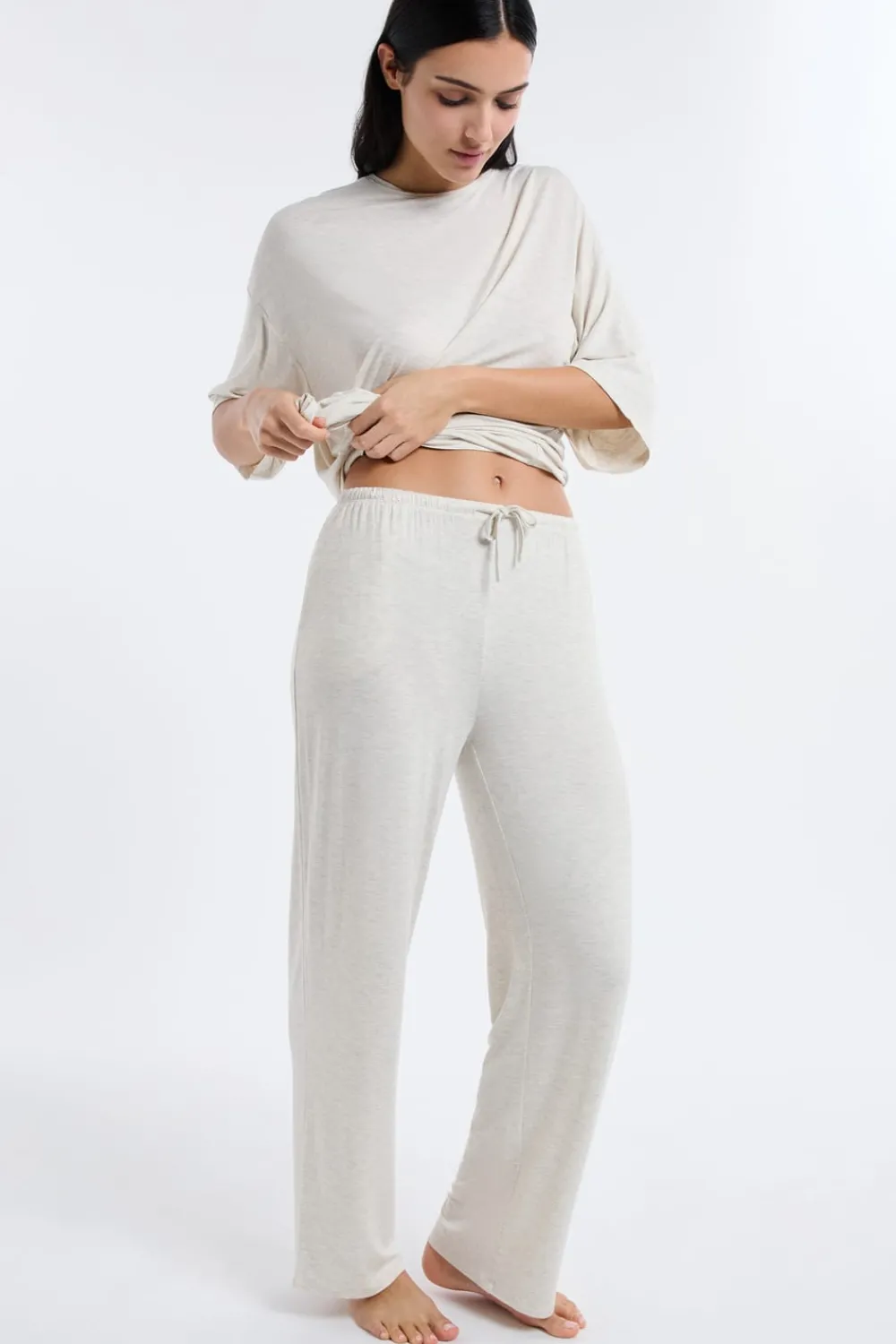 New ETAM Pantalón de pijama ancho de modal BEIGE