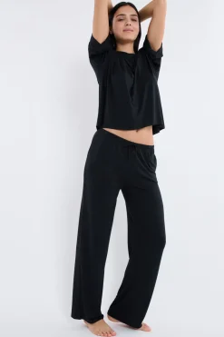 Discount ETAM Pantalón de pijama ancho de modal NEGRO