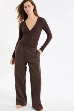 Hot ETAM Pantalón de pijama con cintura elástica y algodón CHOCOLATE