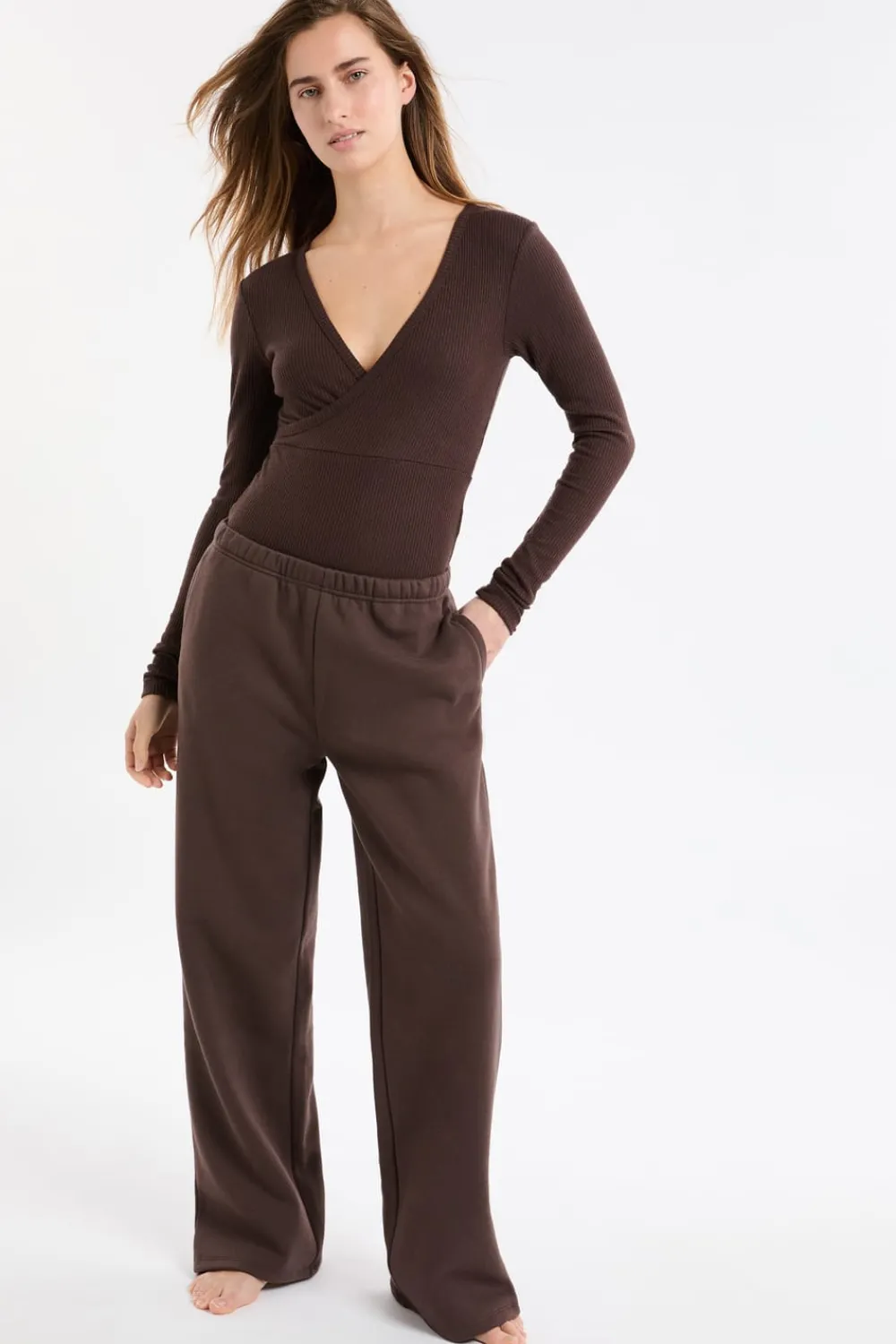 Hot ETAM Pantalón de pijama con cintura elástica y algodón CHOCOLATE