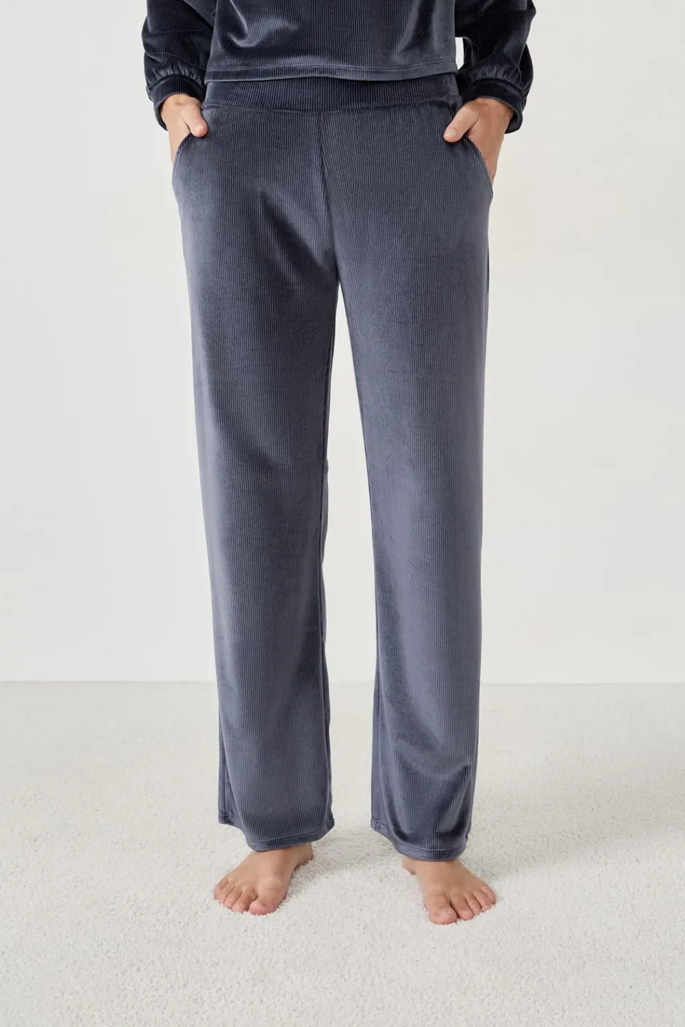 Sale ETAM Pantalón de pijama con efecto terciopelo AZUL NOCHE