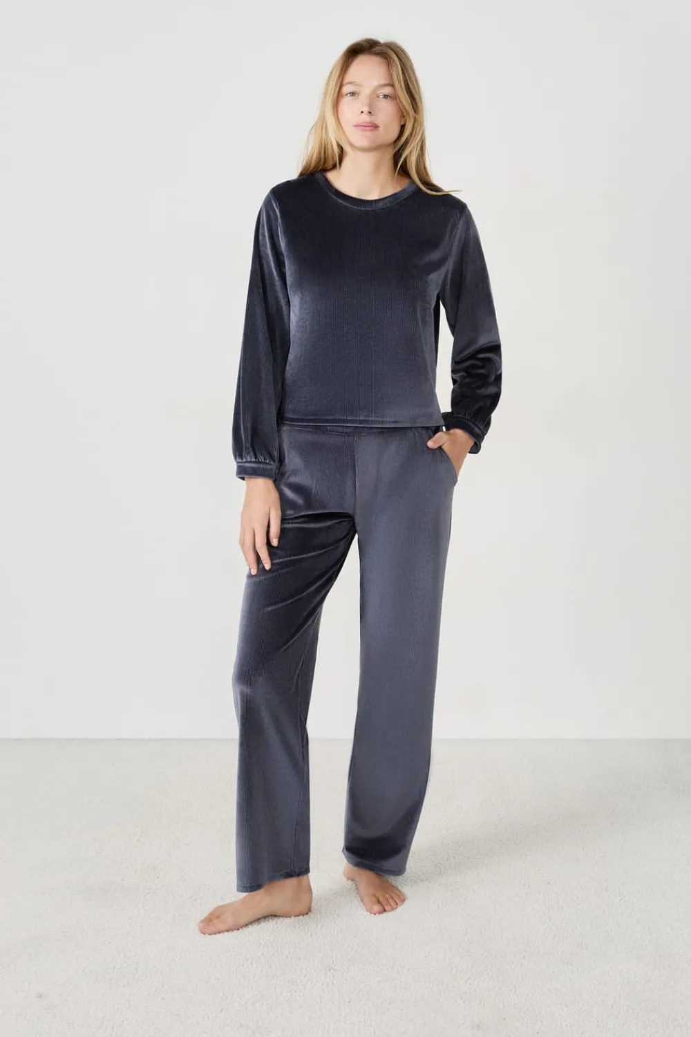 Sale ETAM Pantalón de pijama con efecto terciopelo AZUL NOCHE
