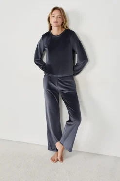 Sale ETAM Pantalón de pijama con efecto terciopelo AZUL NOCHE