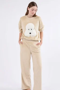 Best ETAM Pantalón de pijama con efecto terciopelo BEIGE