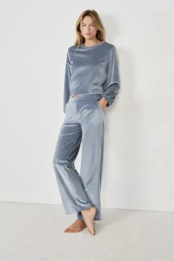 Online ETAM Pantalón de pijama con efecto terciopelo AZUL