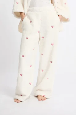 Best ETAM Pantalón de pijama con estampado de corazones efecto polar CRUDO