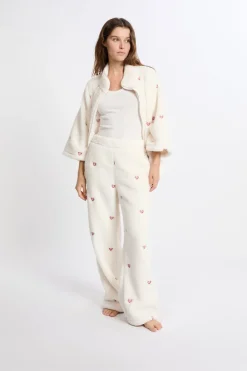 Best ETAM Pantalón de pijama con estampado de corazones efecto polar CRUDO
