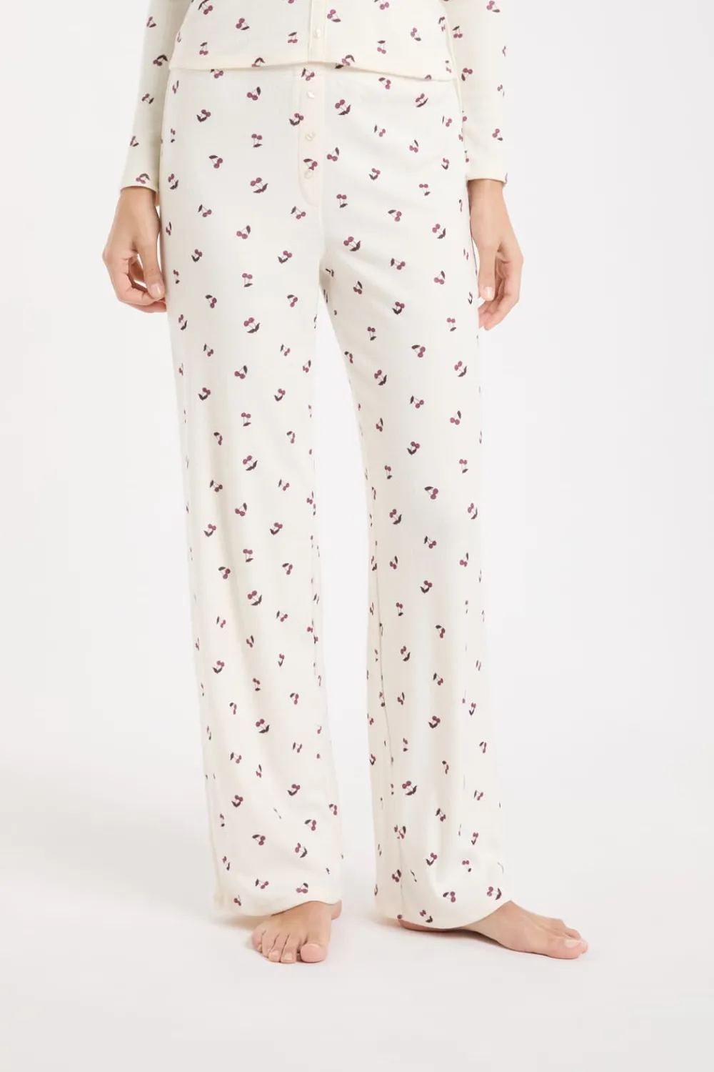 Outlet ETAM Pantalón de pijama con estampado de cerezas lino