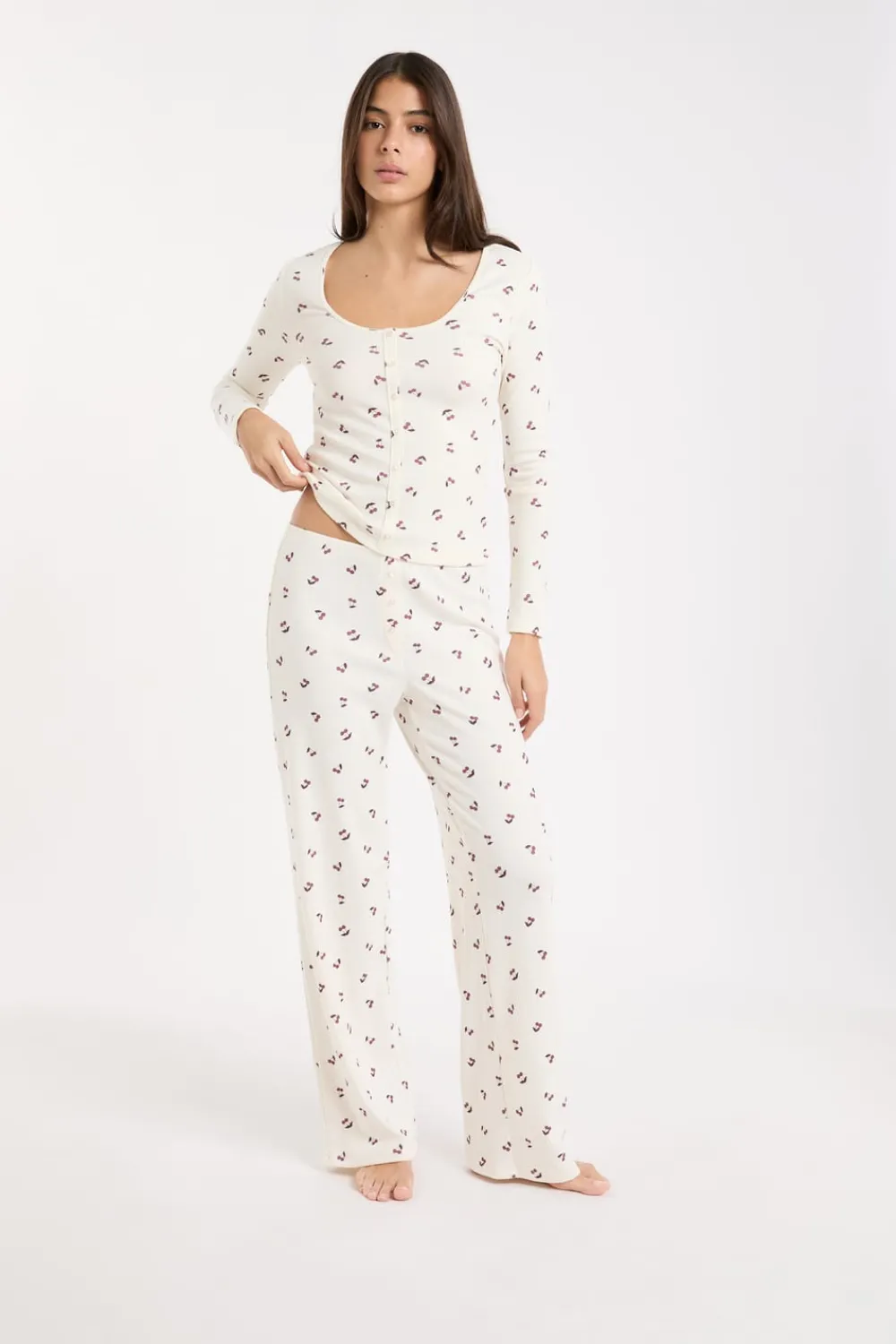 Outlet ETAM Pantalón de pijama con estampado de cerezas lino