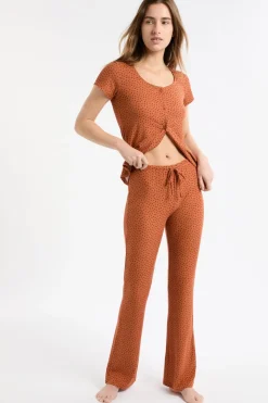 Sale ETAM Pantalón de pijama con estampado de corazones MARRÓN