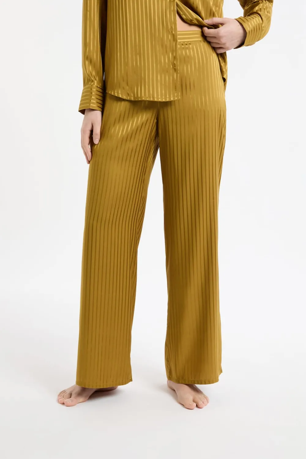 Best ETAM Pantalón de pijama de satén a rayas VERDE