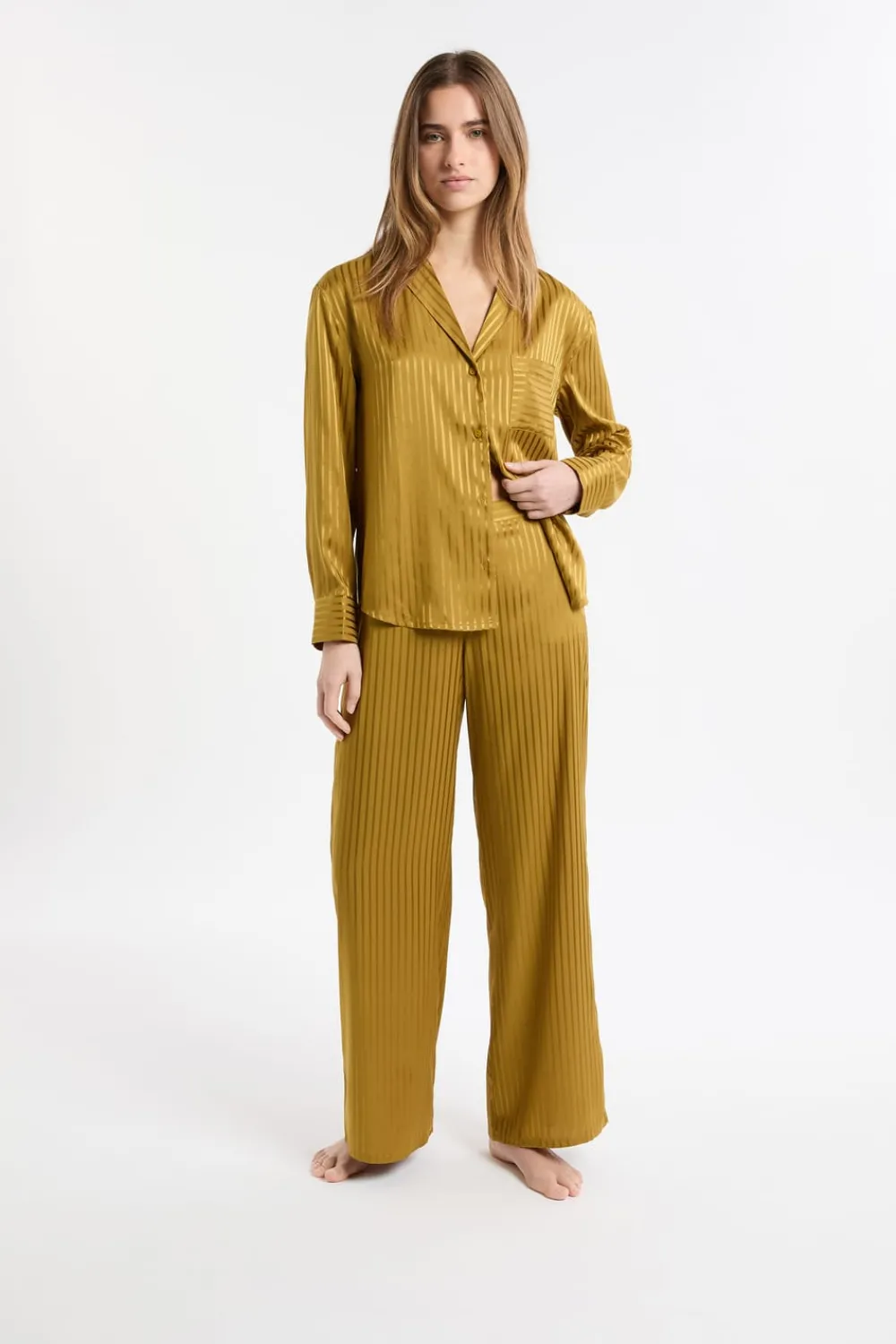 Best ETAM Pantalón de pijama de satén a rayas VERDE