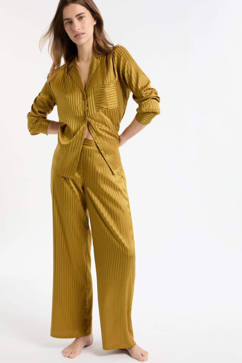 Best ETAM Pantalón de pijama de satén a rayas VERDE