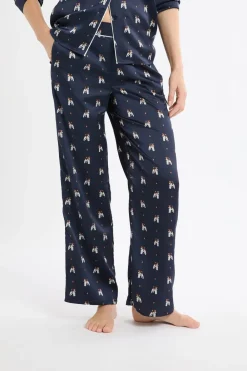 ETAM Pantalón de pijama de satén con estampado de perros IMP FD marino