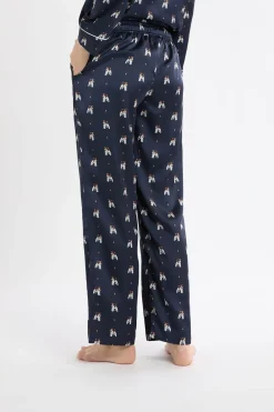 ETAM Pantalón de pijama de satén con estampado de perros IMP FD marino
