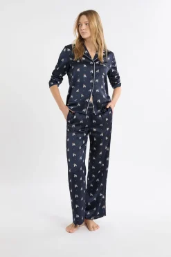 ETAM Pantalón de pijama de satén con estampado de perros IMP FD marino
