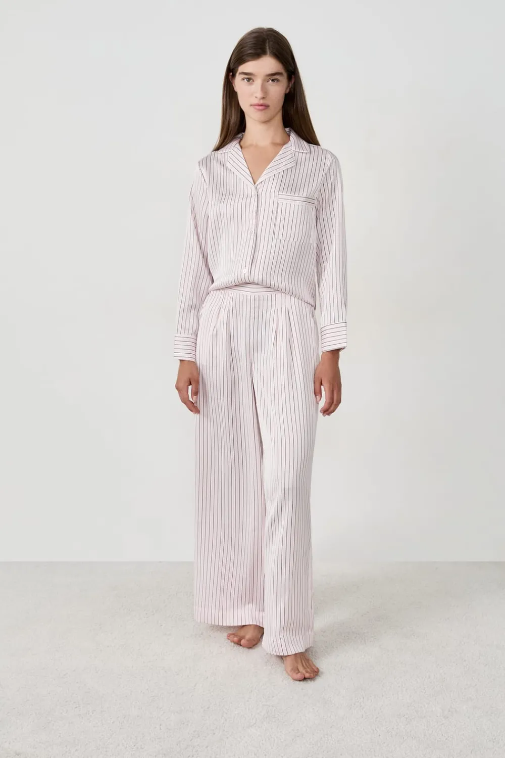 Best ETAM Pantalón de pijama de satén a rayas IMP FD ECRU