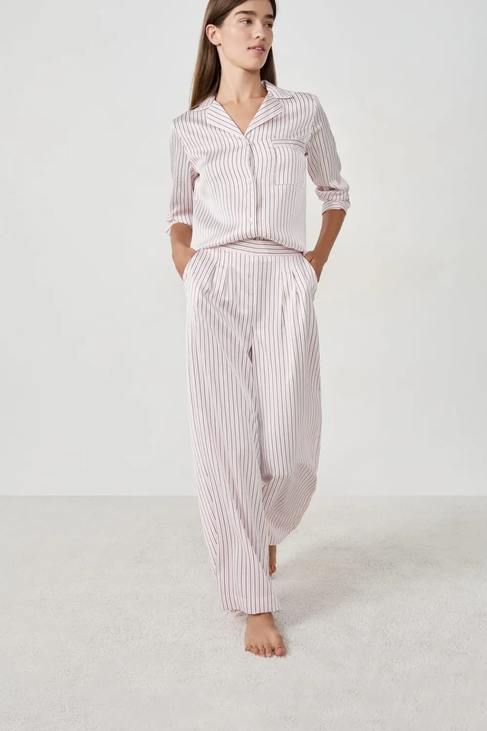 Best ETAM Pantalón de pijama de satén a rayas IMP FD ECRU
