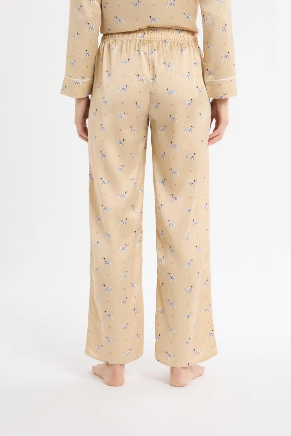Discount ETAM Pantalón de pijama de satén con estampado de perros IMP FONDO ROSA