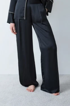 Outlet ETAM Pantalón de pijama de satén NEGRO
