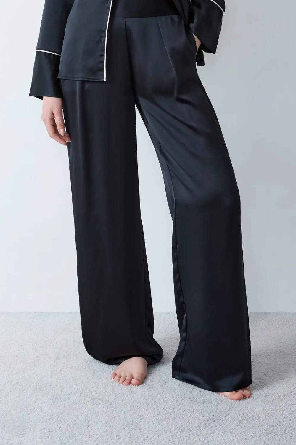 Outlet ETAM Pantalón de pijama de satén NEGRO