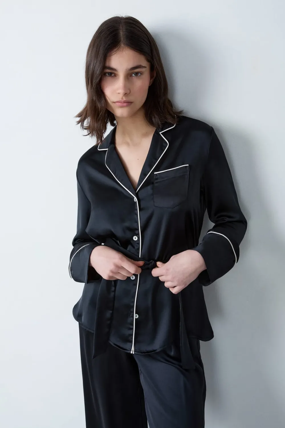 Outlet ETAM Pantalón de pijama de satén NEGRO