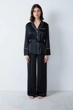 Outlet ETAM Pantalón de pijama de satén NEGRO