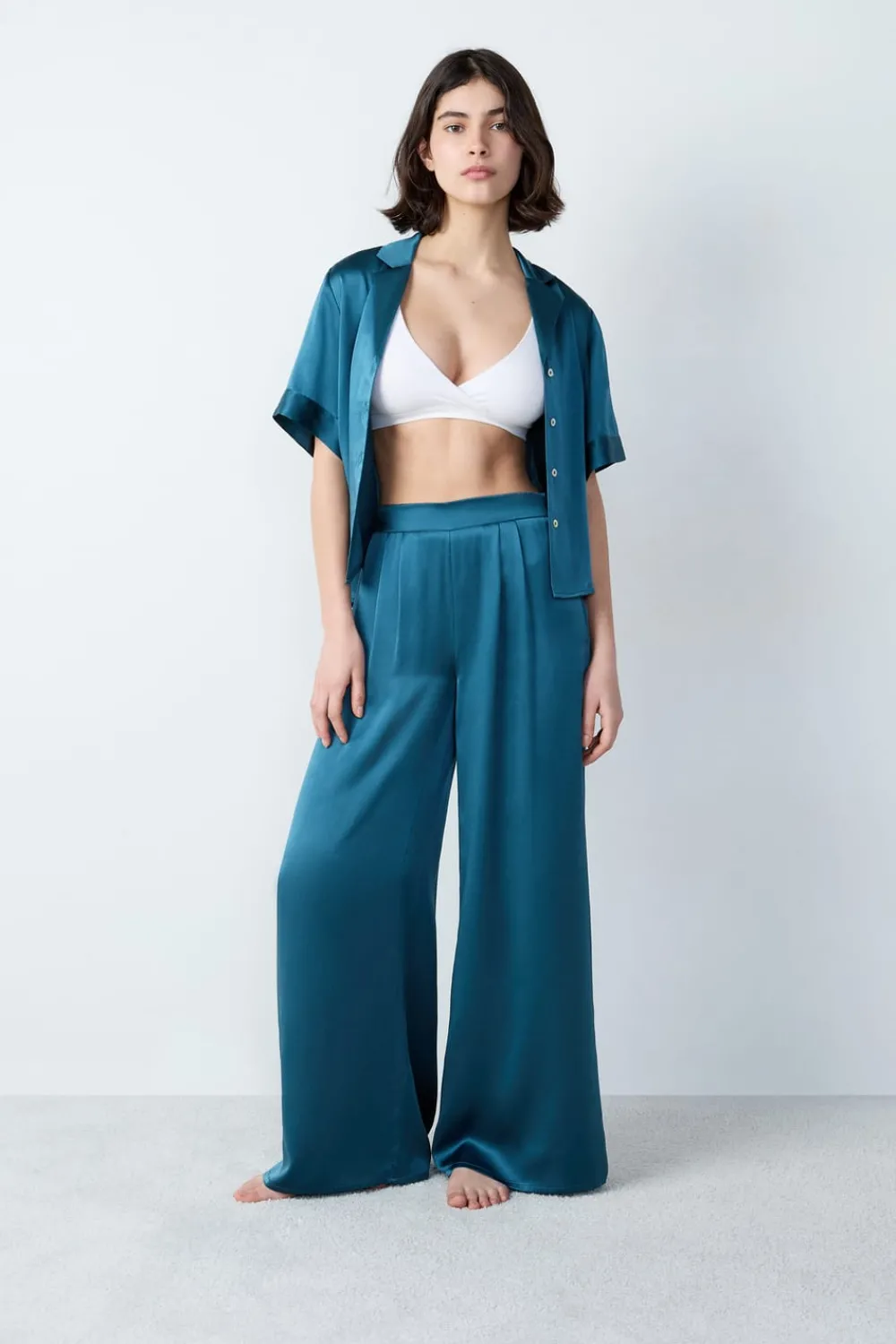 Clearance ETAM Pantalón de pijama de seda AZUL PETRÓLEO