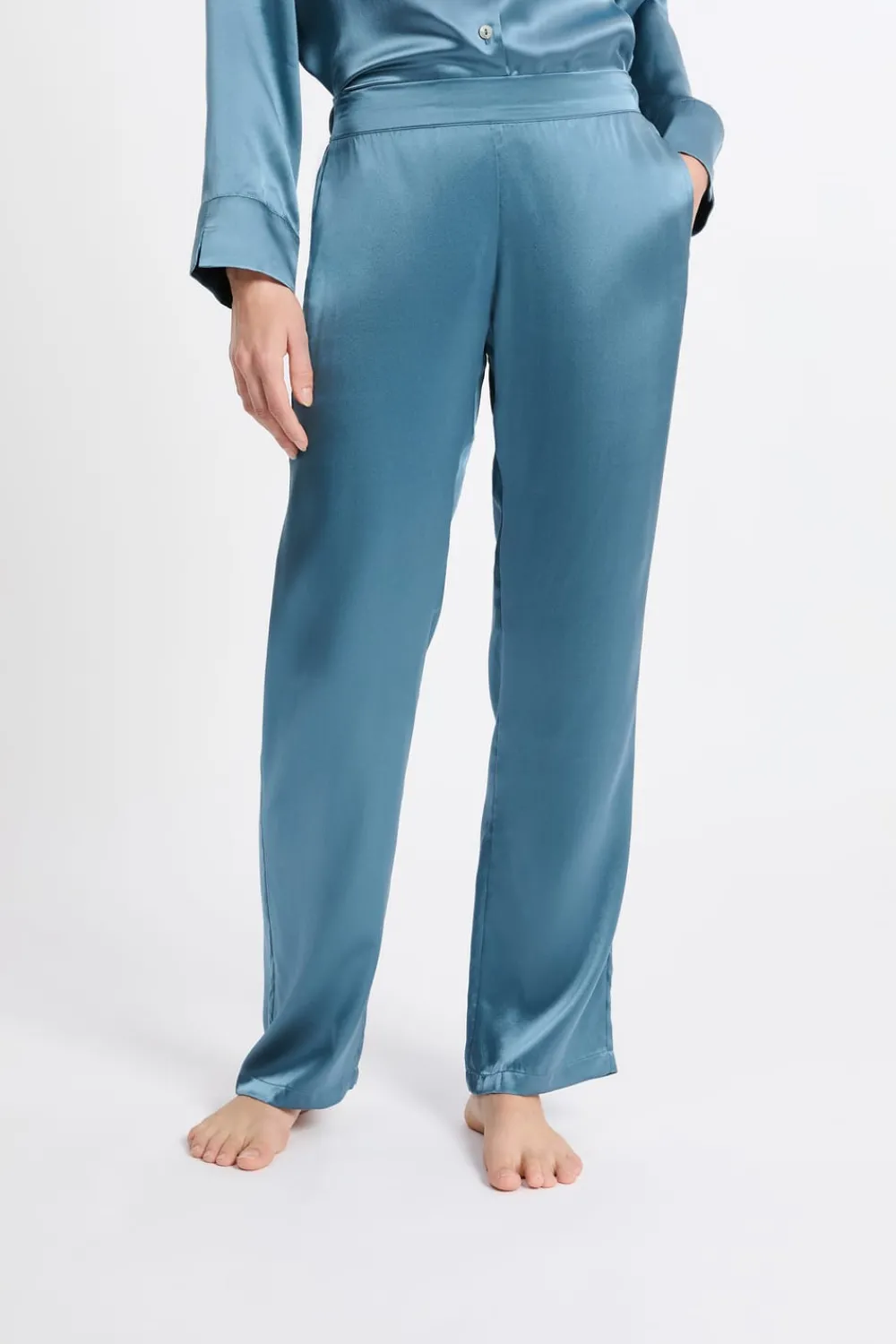 Clearance ETAM Pantalón de pijama de seda AZUL OSCURO