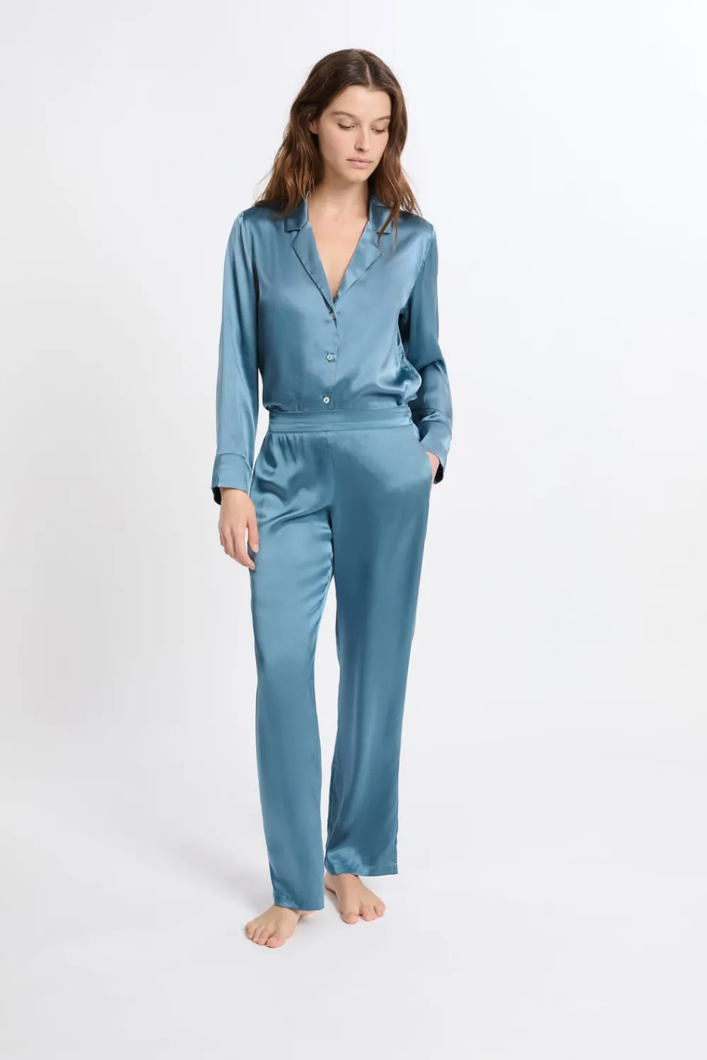 Clearance ETAM Pantalón de pijama de seda AZUL OSCURO