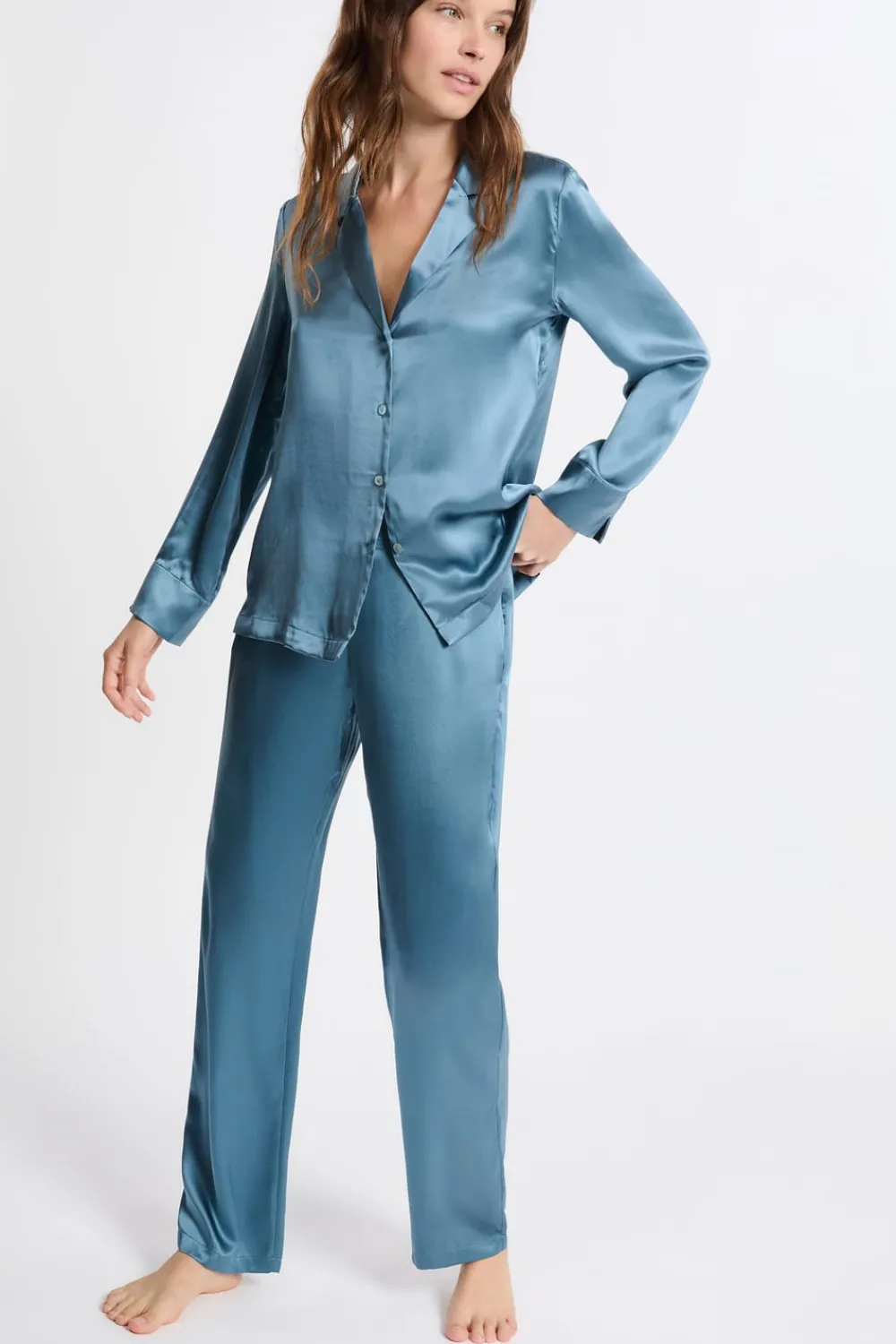 Clearance ETAM Pantalón de pijama de seda AZUL OSCURO