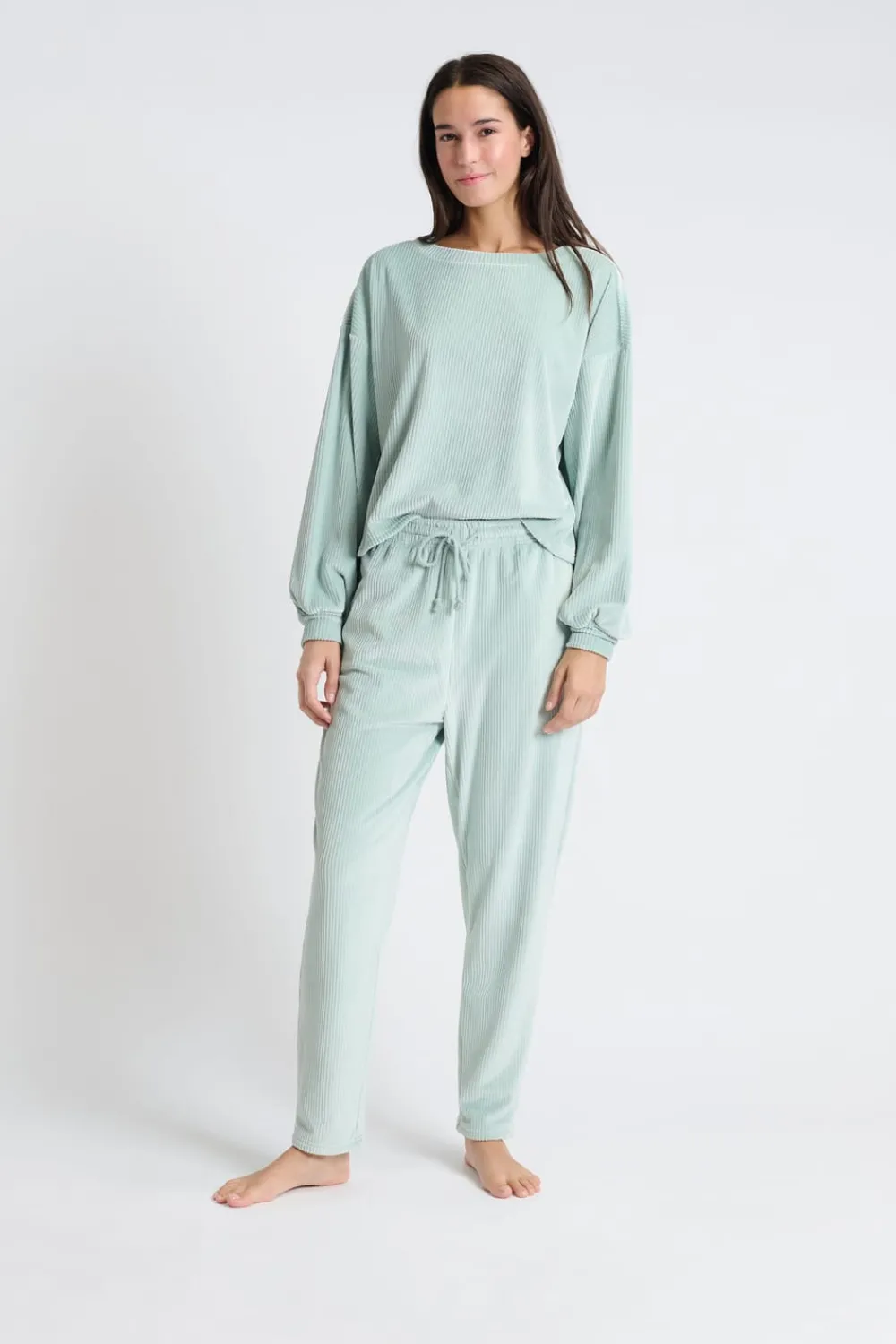Sale ETAM Pantalón de pijama de terciopelo VERDE AGUA