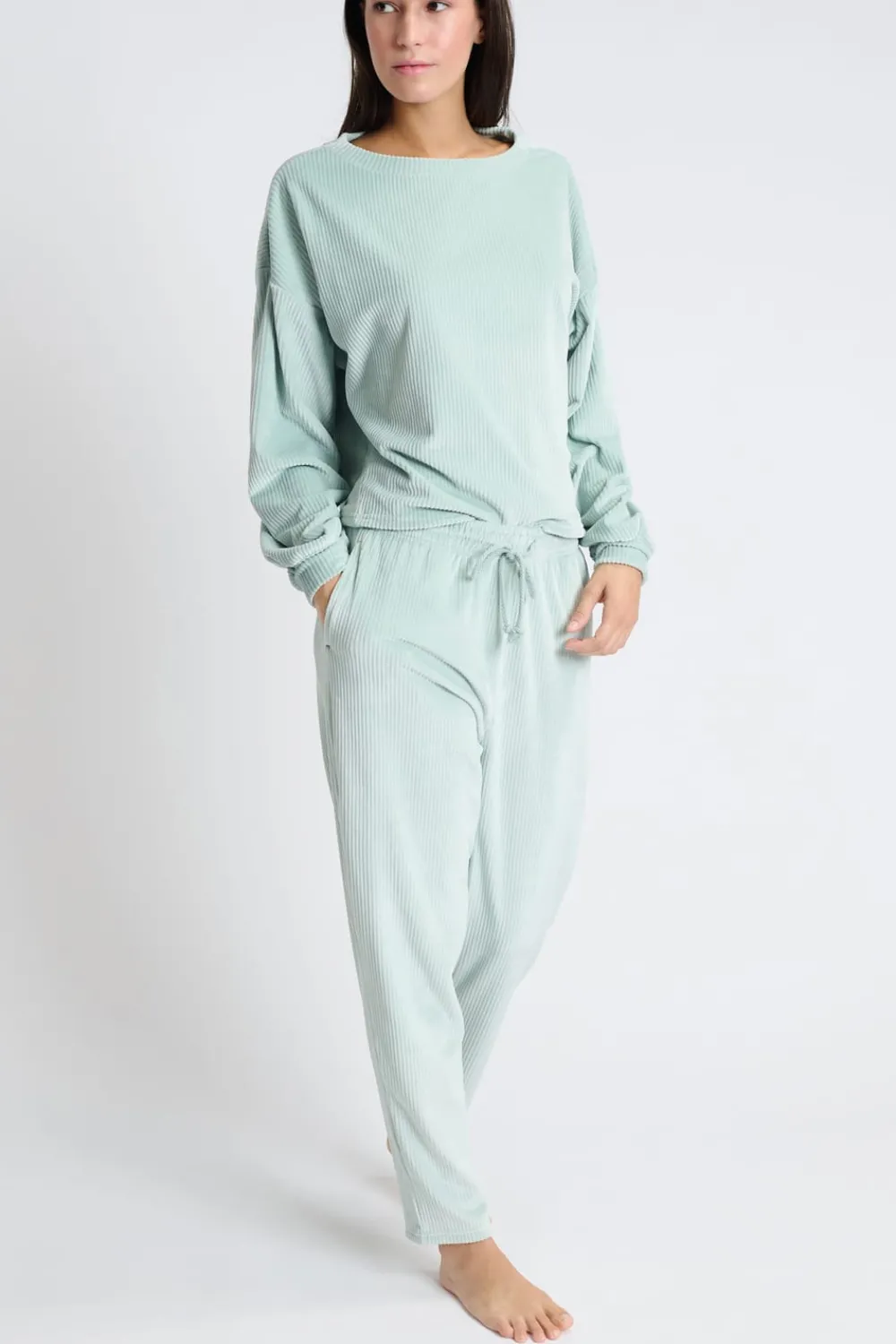 Sale ETAM Pantalón de pijama de terciopelo VERDE AGUA
