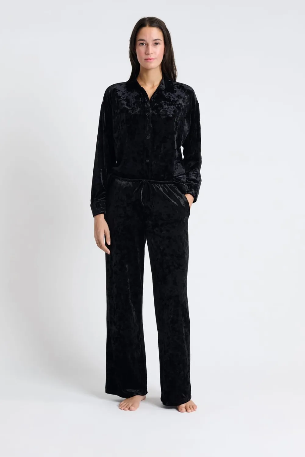 Discount ETAM Pantalón de pijama de terciopelo NEGRO