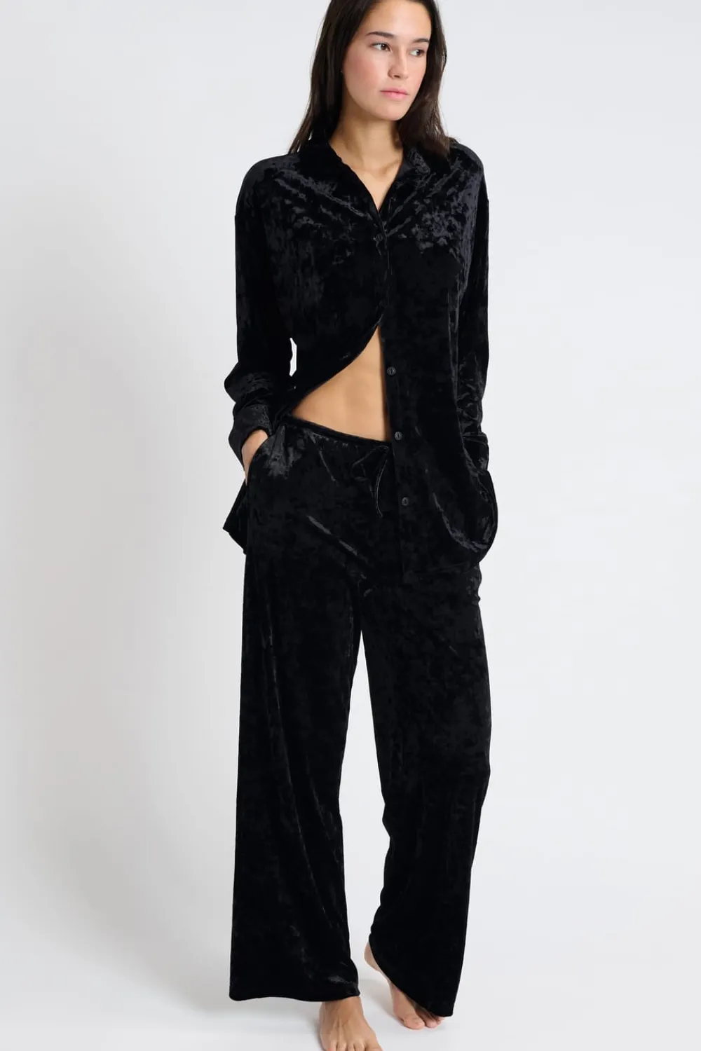 Discount ETAM Pantalón de pijama de terciopelo NEGRO