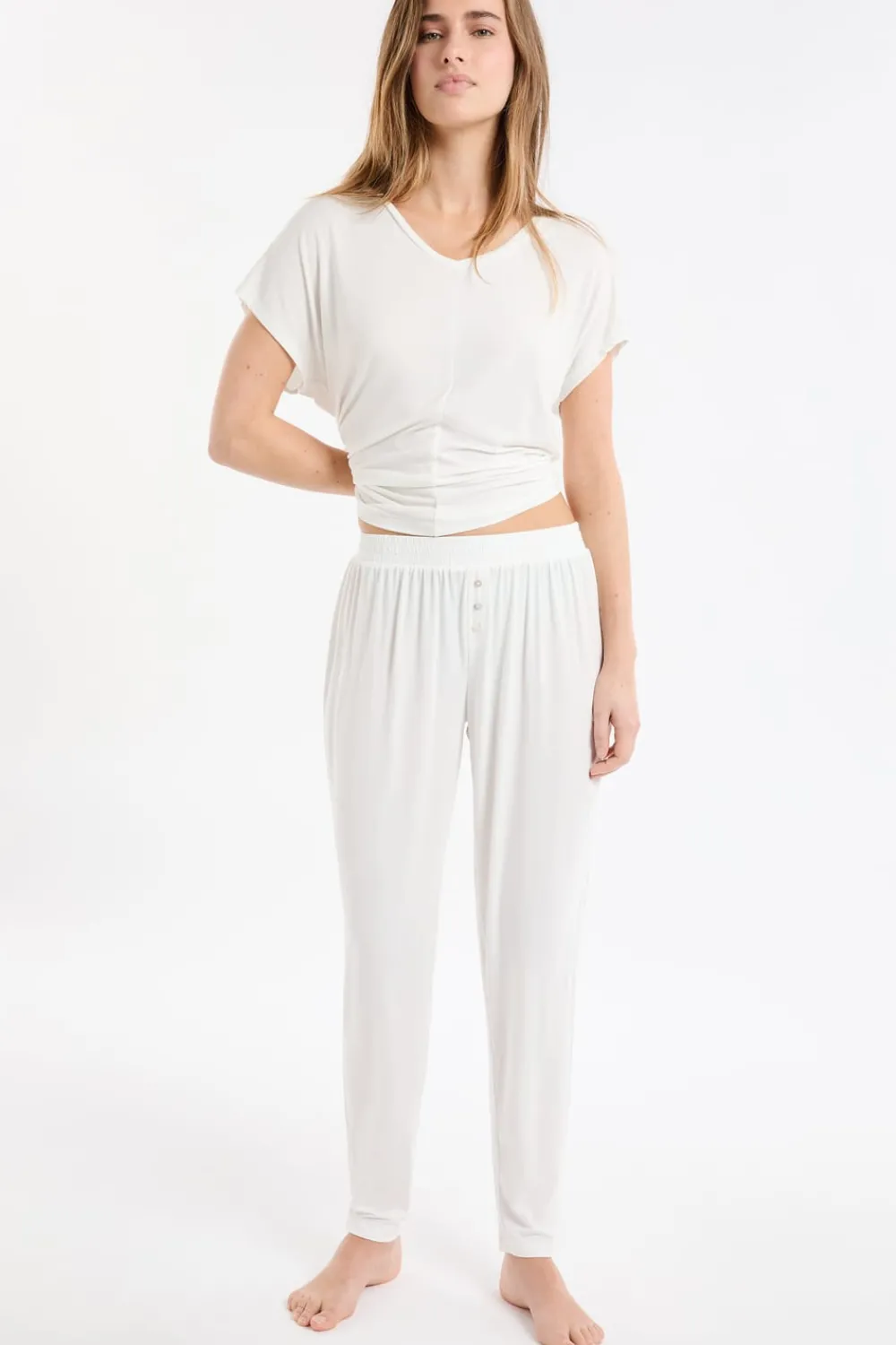 Hot ETAM Pantalón de pijama liso BLANCO CRUDO