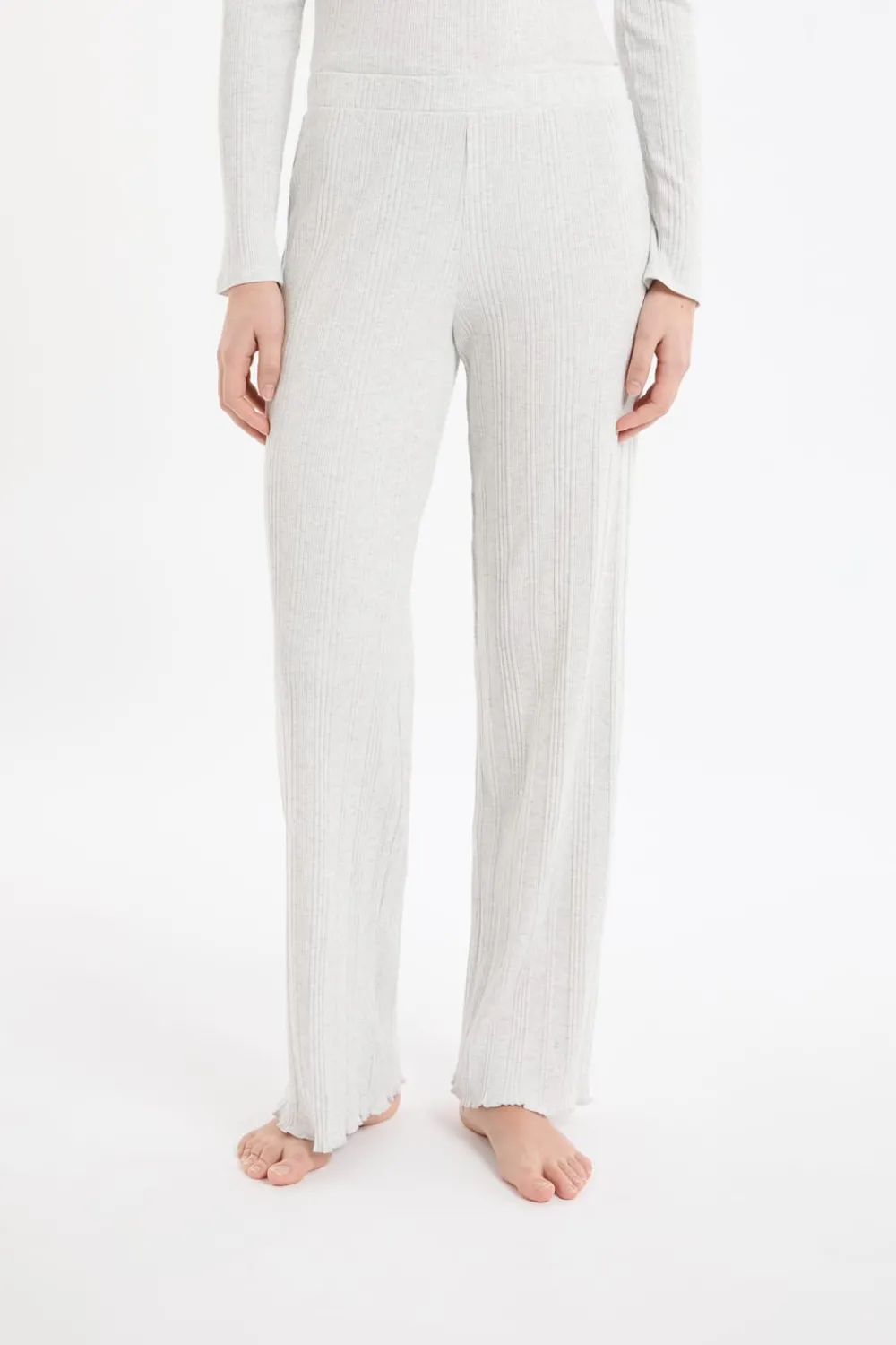 Discount ETAM Pantalón de pijama recto de algodón acanalado GRIS